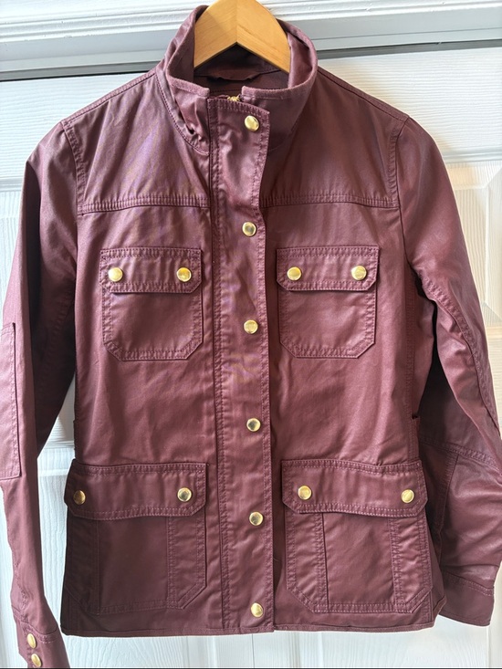 J. Crew Jackets & Blazers - J. Crew Burgundy Waxed Cotton Utility/Field Jacket Gold-Tone Snaps NWOT